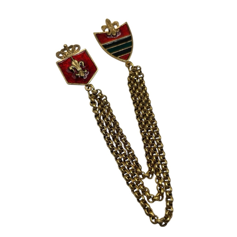 Vintage Gem-Craft Enamel Heraldic Chatelaine Brooch